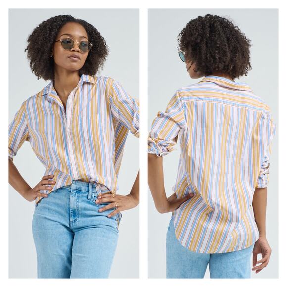 Frank & Eileen Gold Striped Multicolored Eileen Button Up Shirt Size M - Picture 13 of 13